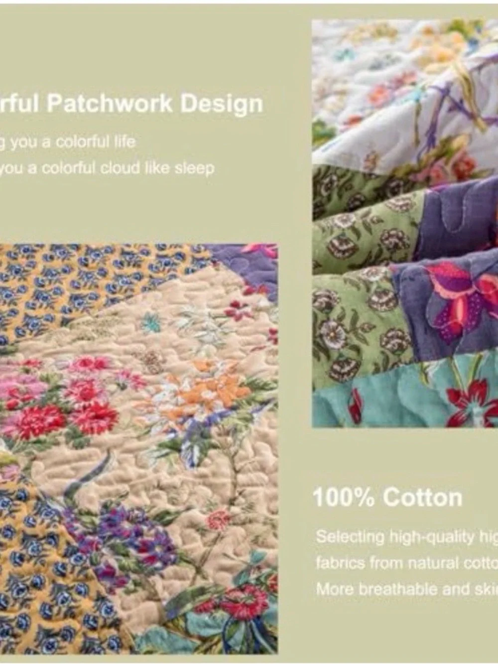 Floral Patchwork Quilt Set in Pastel Multi Queen